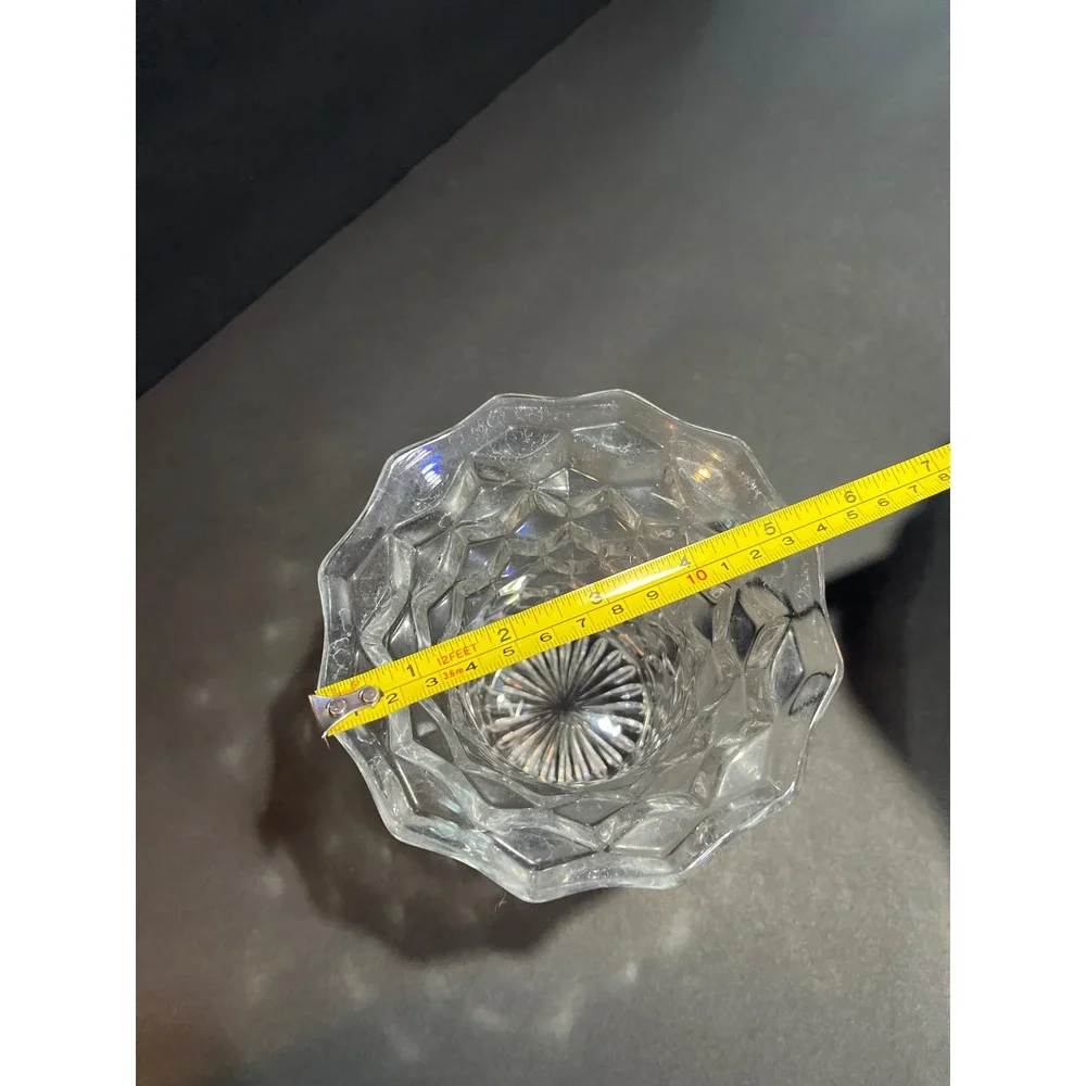 Vintage Fostoria Glass crystal cube pattern Vase Ruffled Rim 5 Inch